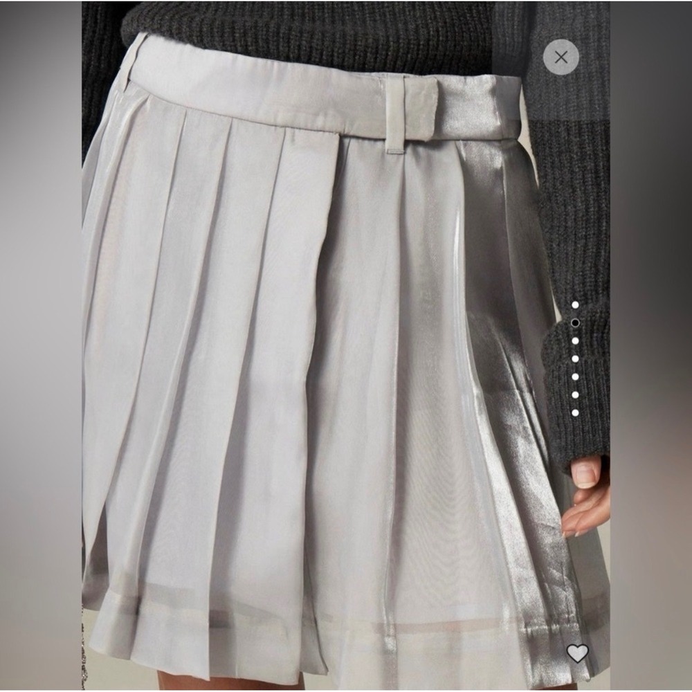 J. Crew Pleated Organza Mini Skirt Silver Metallic Lined - 4